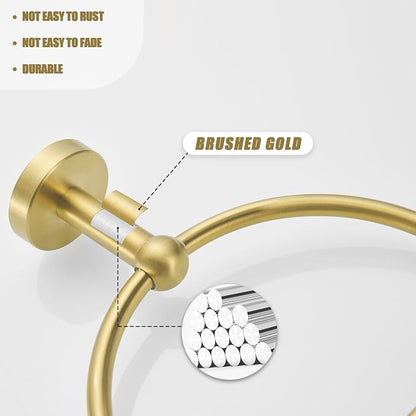 Leyden Toilet Paper Holder Towel Ring Brushed Gold Bathroom Hardware Hand Towel Holder Bathroom Accessories Set Wall Mount Stainless Steel 2 Pieces
