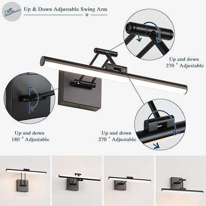 Joossnwell LED Picture Lights for Paintings Dimmable 15.5 Inch Long Hard-Wired Art Lights for Paintings Black Gallery Light with Adjustable Swing Arm Artwork Display Lamps 7W 3000K Warm White