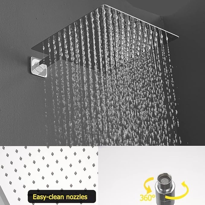 Polished Chrome Rain Shower System Tub Shower Faucet Set 12 Inch Square Rainfall Shower Head with Handheld Sprayer and Tub Spout Rough-in Valve Shower Mixer Combo Kit