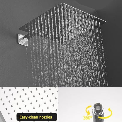 Polished Chrome Rain Shower System Tub Shower Faucet Set 12 Inch Square Rainfall Shower Head with Handheld Sprayer and Tub Spout Rough-in Valve Shower Mixer Combo Kit