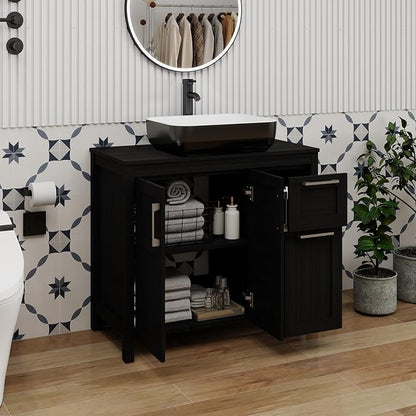 YOURLITE 36" Bathroom Vanity with Sink, Black Bathroom Vanity Cabinet, Faucet & Pop Up Drain Set,Traditional Vanity with with White & Black Ceramic Sink