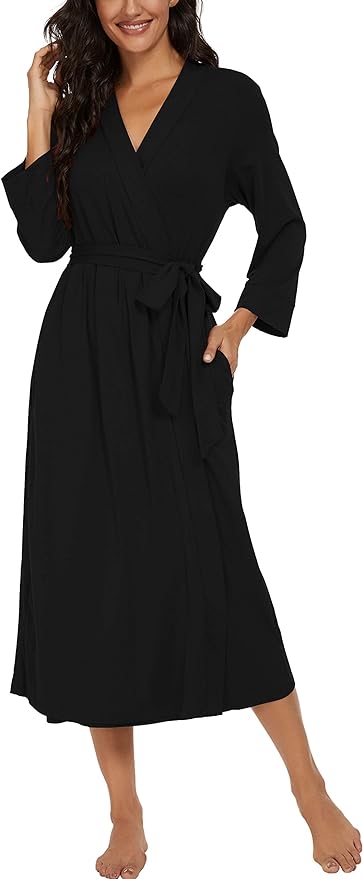VINTATRE Women Kimono Robes Long Knit Bathrobe Lightweight Soft Knit Sleepwear V-neck Casual Ladies Loungewear
