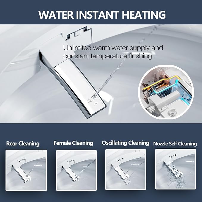 Bidet Toilet Seat with Warm Water Wash, Air Dryer, Heated Seat, Remote Control, LED Display, Self-Cleaning Nozzle, Night Light & Multiple Cleaning Modes (Elongated)
