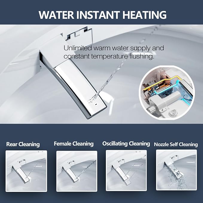Bidet Toilet Seat with Warm Water Wash, Air Dryer, Heated Seat, Remote Control, LED Display, Self-Cleaning Nozzle, Night Light & Multiple Cleaning Modes (Elongated)