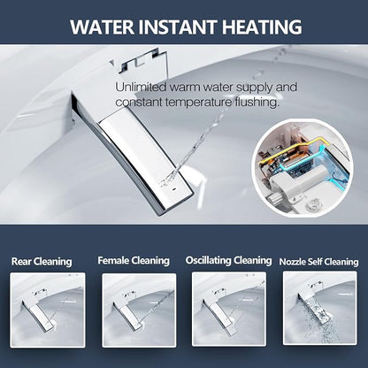 Bidet Toilet Seat with Warm Water Wash, Air Dryer, Heated Seat, Remote Control, LED Display, Self-Cleaning Nozzle, Night Light & Multiple Cleaning Modes (Elongated)