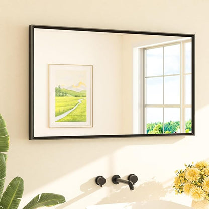 Black Framed Mirror for Bathroom Vanity 40" x 24" Matte Black Rectangle Beveled Frame Wall Mirror for Over Sink, Tempered Glass, Modern Farmhouse Bedroom, Entryway, Living Room