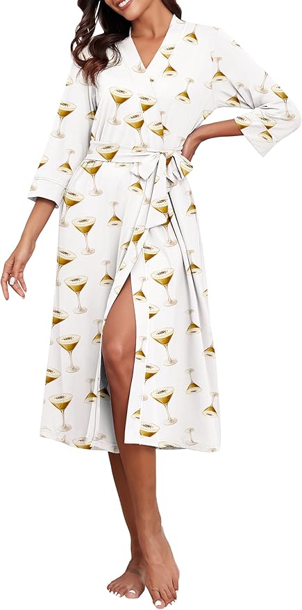 PrinStory Womens Robe Long Knit Bathrobe Lightweight Soft Robes Ladies Bath Robe