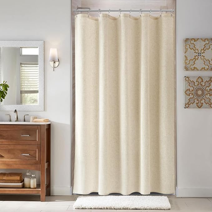 Beige Linen Shower Curtain, Textured Fabric Shower Curtains for Bathroom Modern Farmhouse Neutral Tone Premium Quality Fabric Bohemian Rustic Cottage Country Bathroom Decor, Cream, 60 x 72