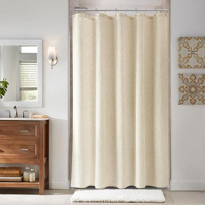Beige Linen Shower Curtain, Textured Fabric Shower Curtains for Bathroom Modern Farmhouse Neutral Tone Premium Quality Fabric Bohemian Rustic Cottage Country Bathroom Decor, Cream, 60 x 72