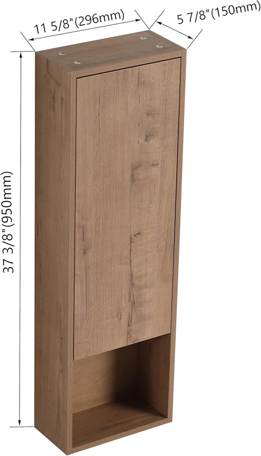 12'' Floating Bathroom Wall Cabinet with Soft Close Doors, 12 Inch Storage Cbinet, Space Saving Storage for Towels & Toiletries, KD Assembly Moisture Resistant Design, Imitative Oak