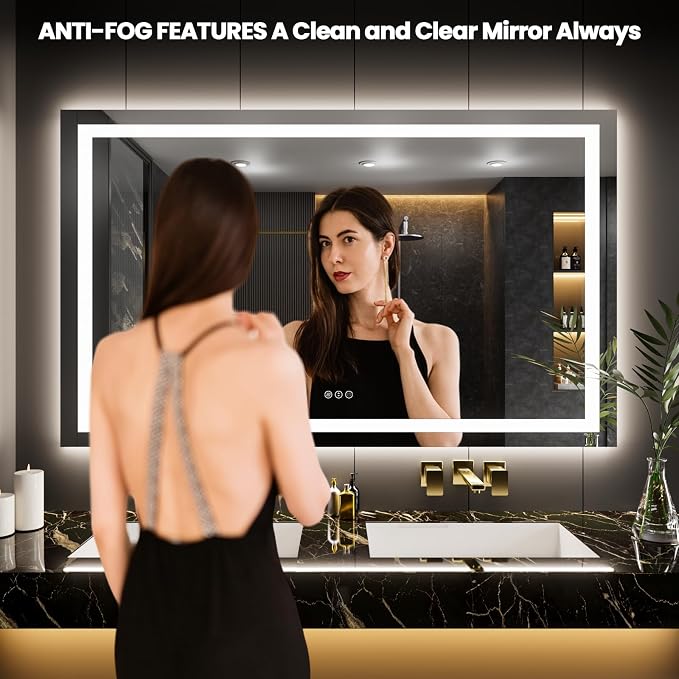 LOAAO 55"X40" LED Bathroom Mirror with Lights, UL Listed | Anti-Fog, Dimmable, 3 Color Temperature, Backlit + Front Lit, Memory Function, Tempered Glass