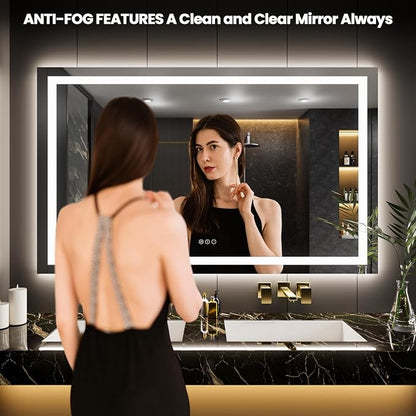 LOAAO 55"X40" LED Bathroom Mirror with Lights, UL Listed | Anti-Fog, Dimmable, 3 Color Temperature, Backlit + Front Lit, Memory Function, Tempered Glass