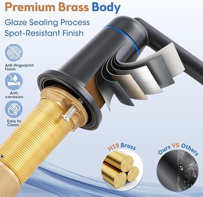 Roman Tub Faucet 3 Hole Deck Mount Tub Filler High Flow Matte Black | With Ceramic Valve, Solid Brass, High Arch Bathtub Faucet, 2-Handle Design, Widespread Mount, Garden Bath Tub Faucet