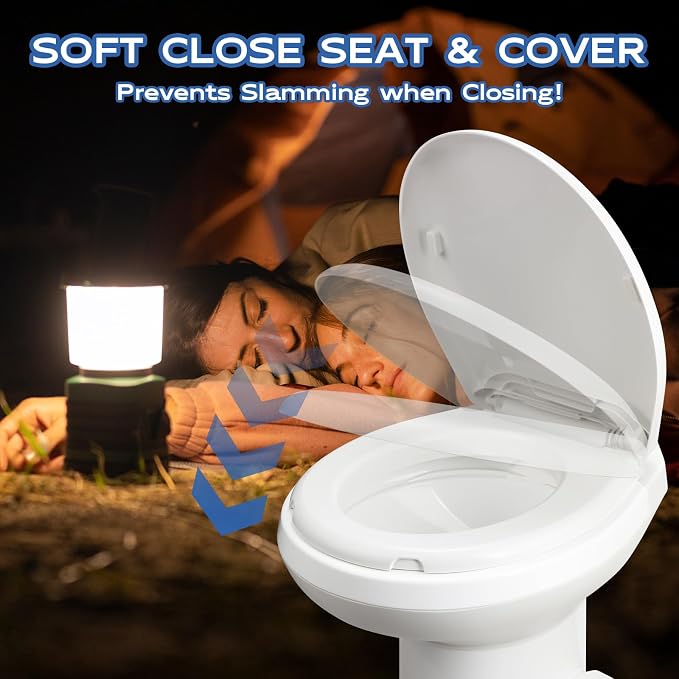 Gravity Flush RV Toilet, White, ABS Plastic with Foot Pedal Flush Mechanism, Standard Height, RV-Specific Model