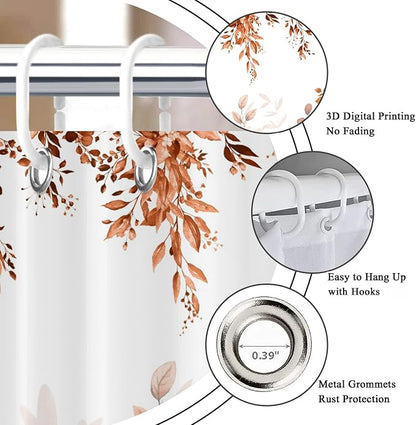 Fall Eucalyptus Leaf Long Shower Curtain, Watercolor Autumn Thanksgiving Botanical Plants Bathroom Curtain Bathtub Home Decor Waterproof Fabric Machine Washable with 12 PCS Hooks,72" Wx96 L
