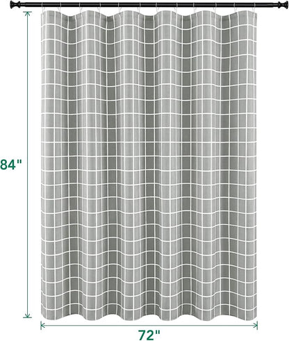 Fabric Farmhouse Shower Curtain-Extra Long Cloth Shower Curtains Bathroom | 72"Wx84"L Silver Grey Faux Linen Grid Minimalist Simple Rustic Neutral Shower Curtain-Geometric Plaid Washable Hotel Quality