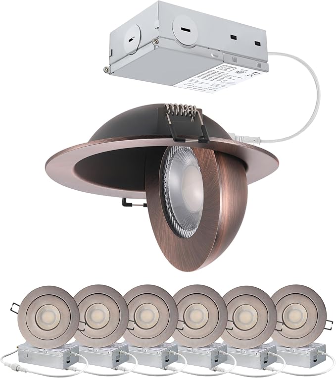 Recessed Lights 4 Inch, Oil Rubbed Bronze Gimbal Downlight with 360° Rotation to Highlight Artwork and Create Accent Lighting in Living Room or Kitchen 6 Pack