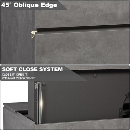Wall Mounted 42 Inch Bathroom Vanity with Sink, Floating Vanity Bathroom, Single Sink Bathroom Vanity, 2 Drawers, Resin Integrated Sink (Dark Birch)