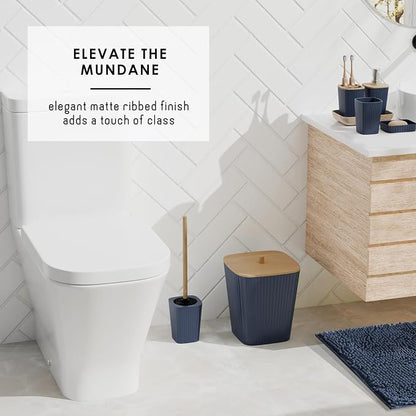 Clara Clark Bathroom Set - Navy Blue Bathroom Accessories Set, 6PC Bathroom Accessory Set, Bathroom Sets with Bathroom Rugs, Toilet Brush, Trash Can & Soap Dispenser