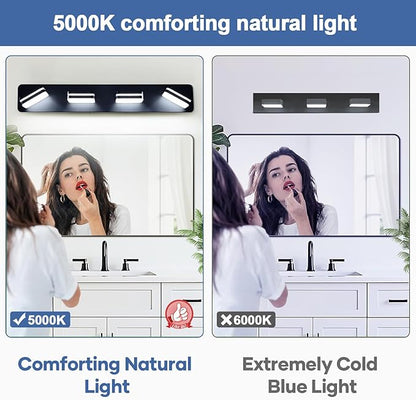 360° Rotate LED Bathroom Vanity Light Fixtures, 1600LM Acrylic Matte Black Vanity Lights for Bathroom, Modern Wall Lighting Fixtures Over Mirror Kitchen Living Room Hallway (Natural White Light 5000K)