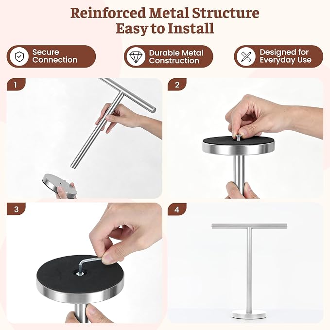 Hand Towel Holder Stand, Freestanding Bathroom Towel Rack, Silver | Weighted Stainless Steel Base Helps Prevent Tipping While The Open T-Shape Keeps Towels Dry on Bathroom Countertops