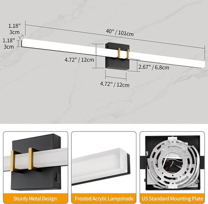 Modern Black and Brass Vanity Light Bar 40 Inch, 30W 5CCT Dimmable Bathroom Light Fixtures LED Wall Lighting Fixture