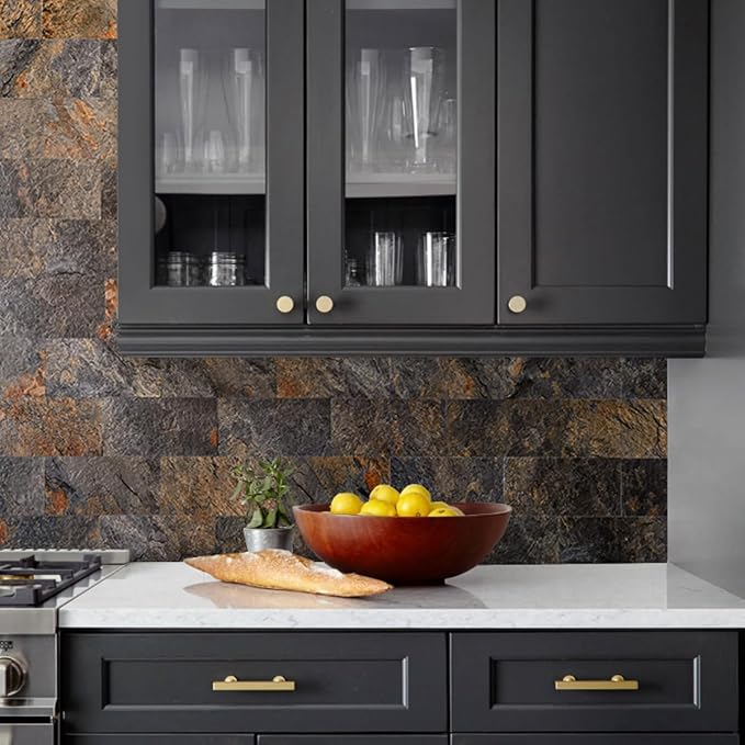 AULIGET 6" x 12" Peel and Stick Backsplash Wall Tiles, PVC Faux Stone Stick on Tiles for Backsplash Kitchen, Bathroom (2, Rust Slate)