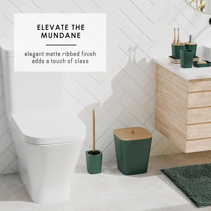 Clara Clark Bathroom Set, Bathroom Sets with Shower Curtain and Rugs | 22 Piece Hunter Green Bathroom Accessories Set with Toothbrush Holder, Soap Dispenser, Soap Dish, Toilet Brush, and Trash Can
