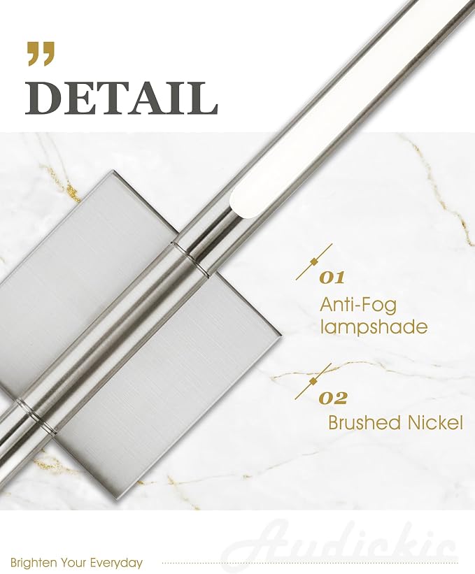 30 Inch Brushed Nickel LED Bathroom Vanity Light, 3CCT Dimmable | 16W, CRI90 Vanity Lighting Fixtures Over Mirror, 360° Rotatable Modern Bathroom Vanity Light Bar, AD-W9465-L75-SN