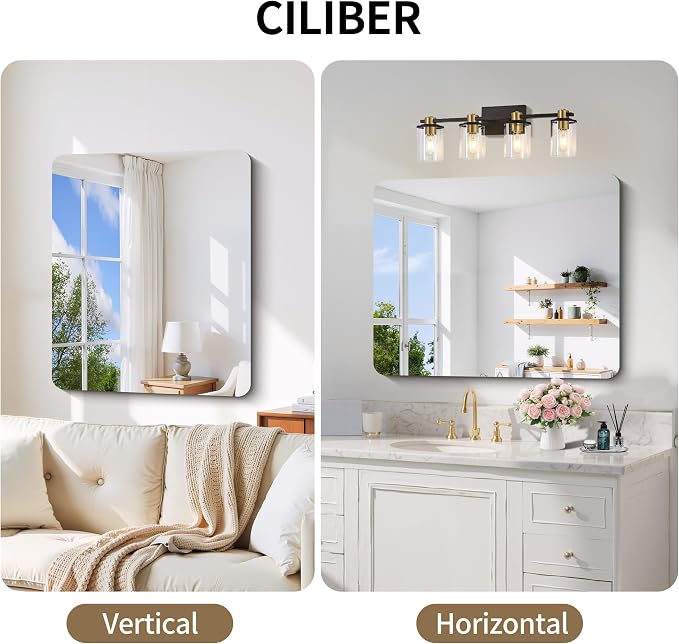CILIBER Frameless Mirror, 30x36 Inch Rectangle Bathroom Mirror Rounded Corner, 3mm Tempered Glass Frameless Vanity Mirror with Polished Edge for Over Sink, Bedroom, Entryway, Vertical or Horizontal
