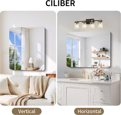 CILIBER Frameless Mirror, 30x36 Inch Rectangle Bathroom Mirror Rounded Corner, 3mm Tempered Glass Frameless Vanity Mirror with Polished Edge for Over Sink, Bedroom, Entryway, Vertical or Horizontal