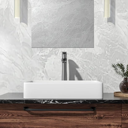 Vessel Sink Bathroom 24”x16” White Rectangle Vanity Sink for Bathroom Modern Ceramic Porcelain Bathroom Sinks above Counter Art Basin