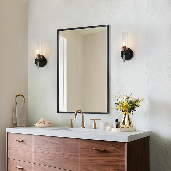 KSANA Black and Gold Wall Sconce, Modern Glass Wall Light Fixture for Living Room, Bathroom, Bedroom, and Hallway 1-Light