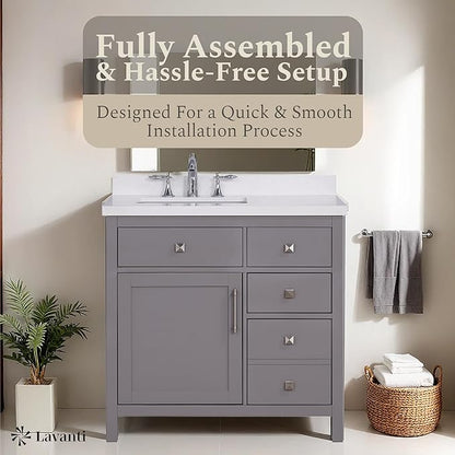Lavanti Oakford 36 Inch Bathroom Vanity with Sink – Stylish Gray Vanity Bathroom with Storage Cabinet – Modern Bathroom Vanities with Single Vanity Sink & Quartz Countertop
