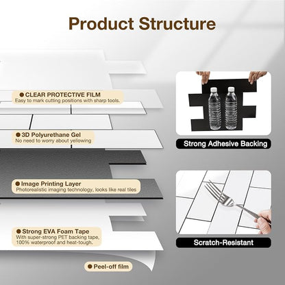Peel and Stick Backsplash Tile for Kitchen & Bathroom Walls (White, 10 Tiles - 9.7 sq. ft. (0.9 m²))