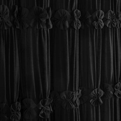 Ruffle Farmhouse Linen Shower Curtain with Vintage Black Linen 72"W x 72"H | Linen Blend Fabric, Ruffle Bow and Ruffled Hem，Linen Texture，Machine Washable，12 Metal Holes and Plastic Hooks