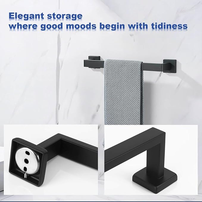 Towel Bar for Bathroom 12 Inch Matte Black Towel Holder 12/16/20/24/28/32/36 Inch Stainless Steel SUS304 Rustproof Towel Rack Modern Square Towel Rod for Bathroom Wall (1, Matte Black, 12 Inch)