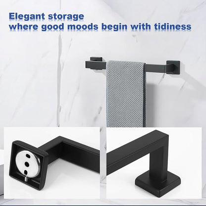 Towel Bar for Bathroom 12 Inch Matte Black Towel Holder 12/16/20/24/28/32/36 Inch Stainless Steel SUS304 Rustproof Towel Rack Modern Square Towel Rod for Bathroom Wall (1, Matte Black, 12 Inch)