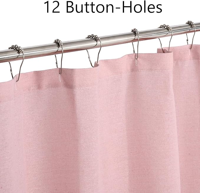 DOSLY Ides Farmhouse Pink Shower Curtain for Bathroom, Beige and Pink Stripe, Button Bathroom Curtain, Cotton Blend Woven Fabric, Rustic Charm Country Chic Style, 72x72 in