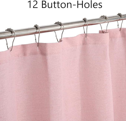 DOSLY Ides Farmhouse Pink Shower Curtain for Bathroom, Beige and Pink Stripe, Button Bathroom Curtain, Cotton Blend Woven Fabric, Rustic Charm Country Chic Style, 72x72 in