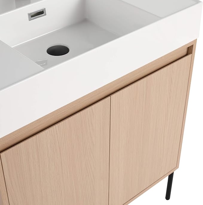 Crownpoint 30 Inch Bathroom Vanity with Sink, White Sink, White Oak Finish, Full Assembly Required, Elegant Bathroom Vanities for Modern Homes