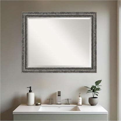 Amanti Art Black Bathroom Mirror for Over Sink, 26x32 Filigree Matte Black Rectangle Vanity Mirror, Large Traditional Frame, Hangs Horizonally and Vertically, Bathroom Wall Decor, Beveled Edge