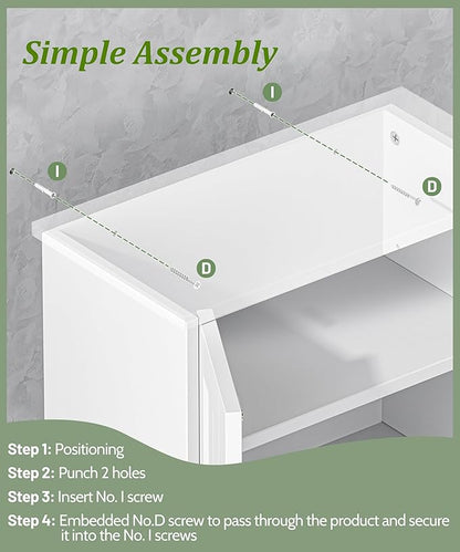 Small Bathroom Wall Cabinet with Towel Bar and Adjustable Shelf, Modern Medicine Cabinet with 2 Lined Doors, Wooden Over the Toilet Storage Cabinet for Kitchen, Living Room, Entryway, White