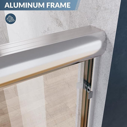 SUNNY SHOWER Bathtub Shower Door 60" W x 62" H Semi-Frameless Double Sliding Design Shower Tub Door 1/4" Clear Glass Panel, Chrome Finish