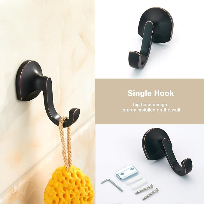BGL 4 Piece ORB Bathroom Hardware Set - Wall Mounted Bathroom Accessories Set with Towel Bar, Towel Ring, Toilet Paper Holder, Robe Hook - Rustproof Bathroom Towel Bar Set