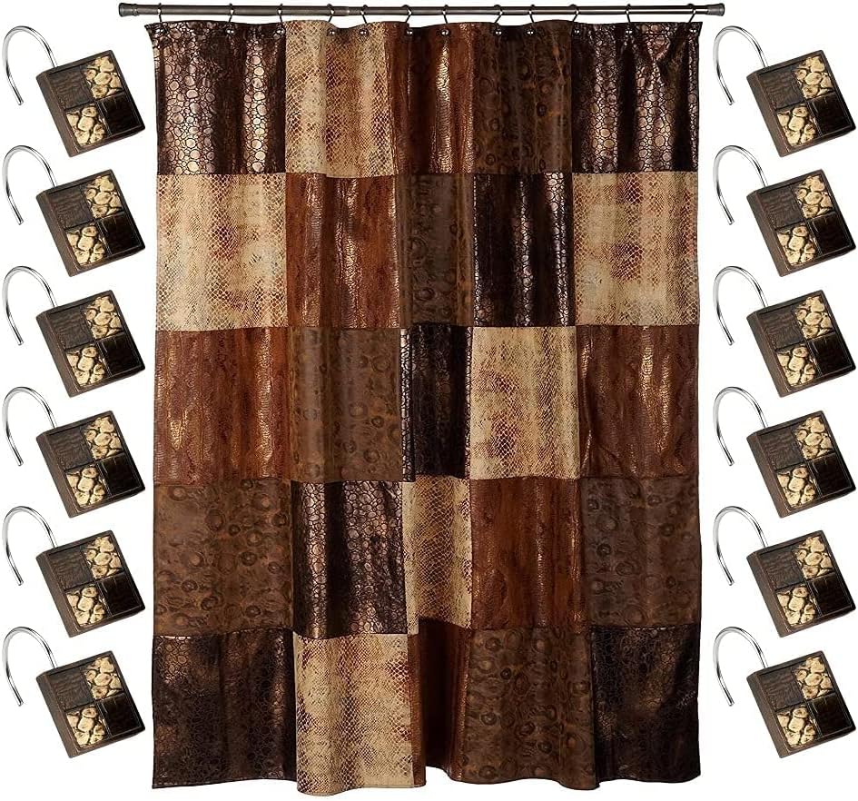 Zahari Home 13pc Zambia Animal Shower Curtain Set & Hooks - Classic Fabric Shower Curtain - Unique Western Country Design