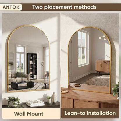 Antok Arched Bathroom Mirror, 30"x40" Wall Mounted Mirror, Vanity Mirrors for Over Sink, Aluminum Alloy Frame Bathroom Mirrors Living Room, Bedroom and Entryway, Gold