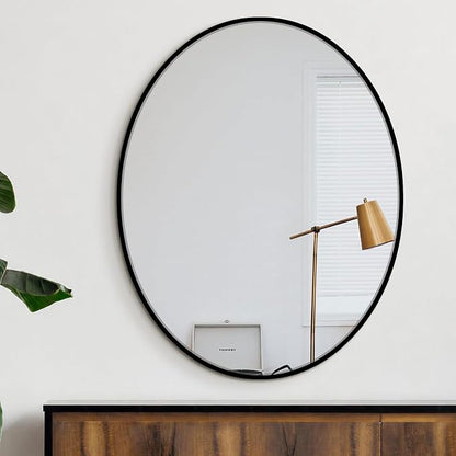 28x22 Black Oval Bathroom Mirror for Over Sink, Aluminum Frame | HD Reflection No Distortion, Aluminum Frame, Mounting Hardware for Vertical or Horizontal Mount