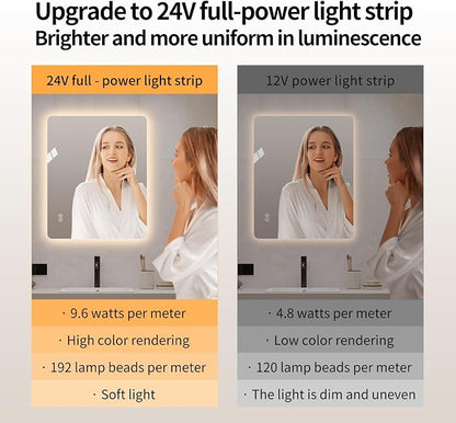 LAIYA 70.8x35.5 Inch LED Bathroom Mirror, 3 Color Modes, Dimmable, Anti-Fog | Large LED bathroom mirror with 3 color temperatures, smooth dimming, anti-fog, memory, and horizontal or vertical mount.