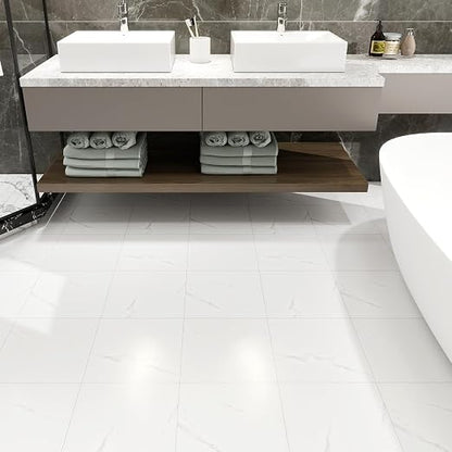 20-Pack 12"x12" Marble Peel and Stick Floor Tiles Waterproof Self Adhesive Vinyl DIY Flooring for Bedroom, Bathroom, Kitchen, RV, Cover 20 Sq. Ft, White Marble